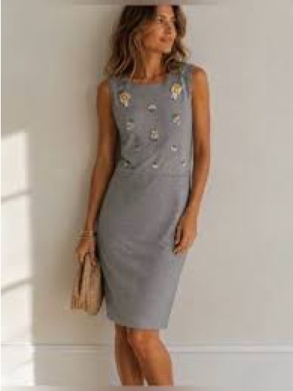 Banana Republic | Jeweled heather gray sheath dress Women’s size 2 pineapple